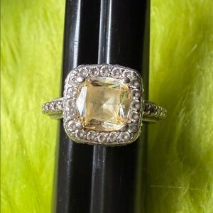 Tacori Sterling Silver Yellow Cushion-Cut Halo Ring – 925